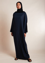 Navy Linen Boat Neck Abaya