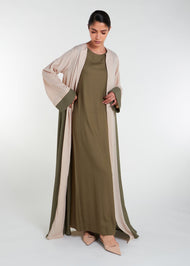 Two Tone Open Abaya Nude