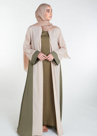 Two Tone Open Abaya Nude